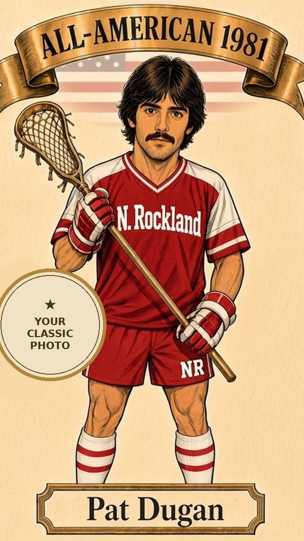 Illustrated All-American 1981 player card, North Rockland, with a space for a classic photo