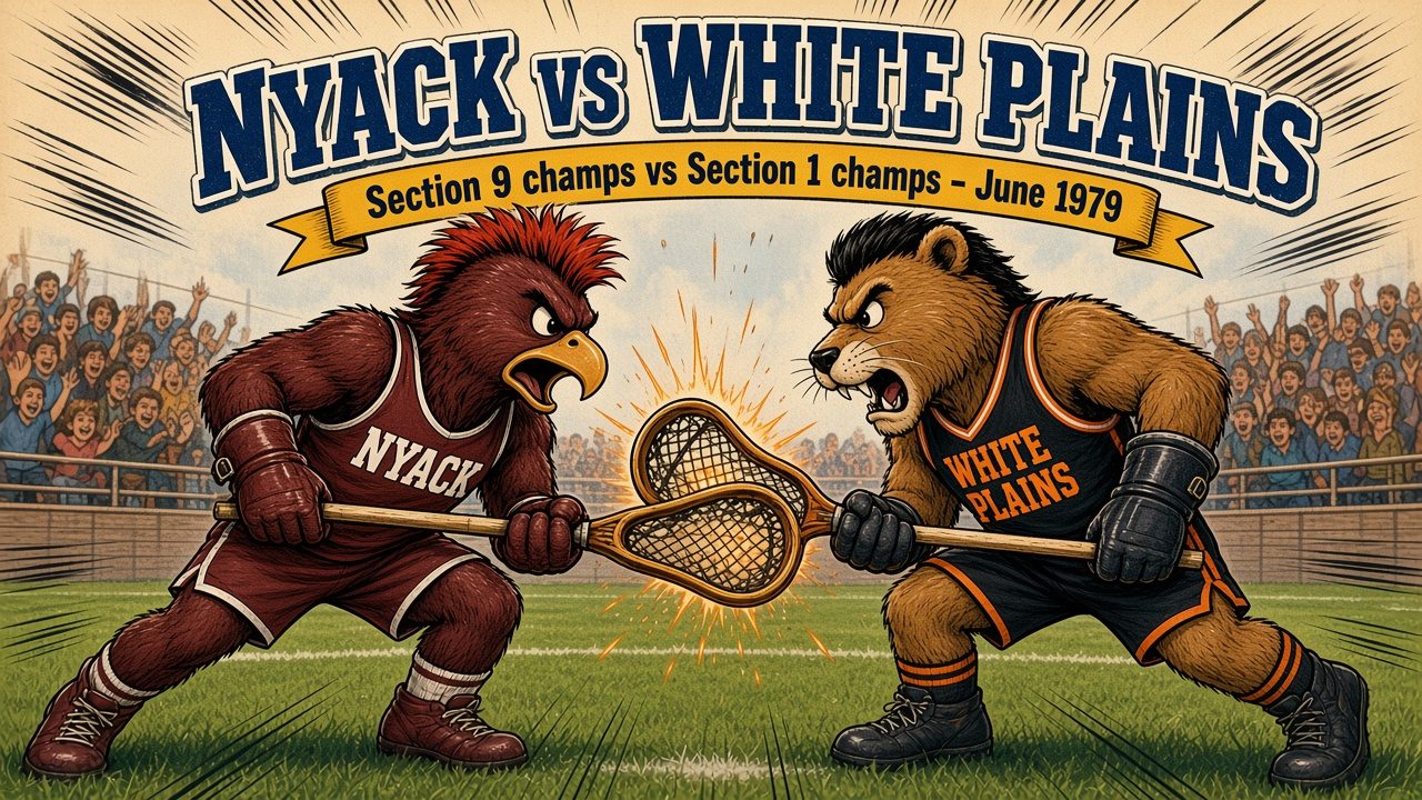 Mascot cartoon of a rivalry championship game
