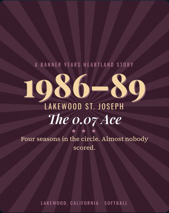 Title slide: Lakewood St. Joseph softball, 1986-89, The 0.07 Ace