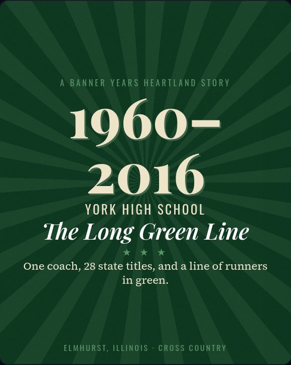 Title slide: York High School cross country, 1960-2016, The Long Green Line
